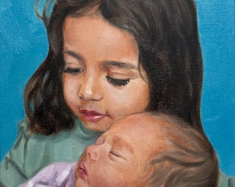 Custom Oil Portrait Painting: Hand-Painted Child & Baby Portrait