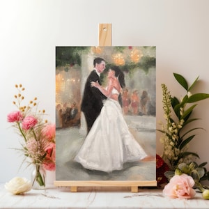 Tarjeta de regalo para retrato de boda personalizado, pintura al óleo pintada a mano de foto, retrato de pareja, regalo de aniversario y boda, regalo para pareja