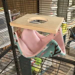 10" Hanging Hammock Kiln Dried Pine Shelf w/ Hole -- includes fleece hammock -- many varieties! for Chinchillas & small animals