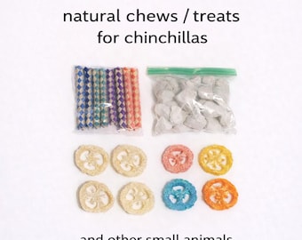 Natural Chews / treats for chinchillas, guinea pigs, rabbits, degus, and more!  Bamboo shredders, loofah, pumice stones -- Snack Pack