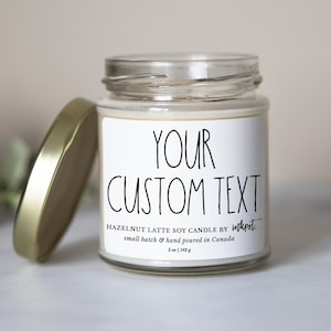 Custom Text Natural Soy Candle | Hazelnut Latte,5oz. Handmade Soy Wax Candle, Hand Poured Candle, Housewarming Gift, Home Decor