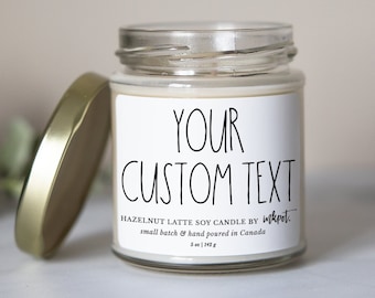 Custom Text Natural Soy Candle | Hazelnut Latte,5oz. Handmade Soy Wax Candle, Hand Poured Candle, Housewarming Gift, Home Decor