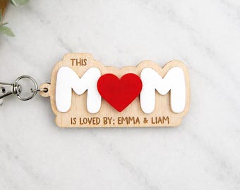 Personalized Mom Keychain, This Mom Is Loved By Keyring, Custom Mother's Day Gift for Mom, Gift From Kids, Wooden Keychain