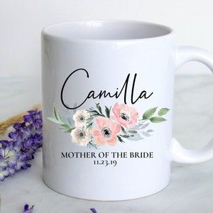 Rosa Blush Blumen Mutter der Braut Becher, Mutter des Bräutigams Geschenk, Benutzerdefinierte Becher, Hochzeit Becher, Brautparty Geschenk, Matrone der Ehre Geschenk