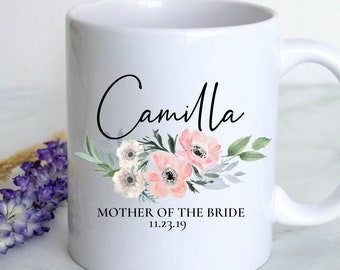 Pink Blush Floral Mother of the Bride Mug, Mother of the Groom Gift, Custom Mug, Wedding Mug, Bridal Party Gift, Matron of Honor Gift