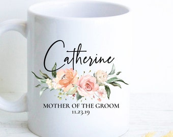 Peach Pink Floral Mother of the Groom Mug, Mother of the Bride Gift, Custom Mug, Wedding Mug, Bridal Party Gift, Matron of Honor Gift