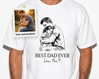 Custom Photo Dad Shirt, Personalized Father's Day Gift for Dad, Best Dad Ever Shirt, Photo to Sketch Tee, Gift From Kids