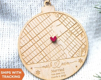 First Christmas MARRIED Ornament | Married Map Keepsake, Newlywed Couples Ornament, Personalized Married Ornament, Custom Married Map Gift