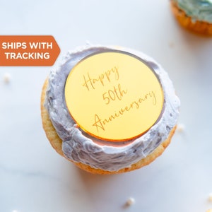 Custom Happy Anniversary Cupcake Topper | Personalized Anniversary Wood Acrylic Cupcake Topper, Custom Anniversary Cupcake Topper,Cake Charm