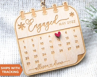 First Christmas Engaged Calendar Ornament | Custom Engaged Keepsake, Engagement Couples Ornament, Newly Engaged Ornament,Engagement Gift