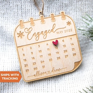 First Christmas Engaged Calendar Ornament | Custom Engaged Keepsake, Engagement Couples Ornament, Newly Engaged Ornament,Engagement Gift