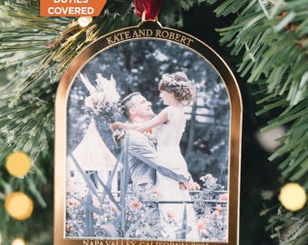 First Christmas Married Ornament 2025, Newlywed Christmas Ornament, Mr and Mrs Gift, Wedding Photo Keepsake, Personalized Married Ornament