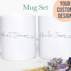 Personalized NAME Aunt and Uncle Individual OR Mug Set #4, Pregnancy Reveal, Custom Aunt Gift New Aunt Uncle Custom Baby Announcement Shower