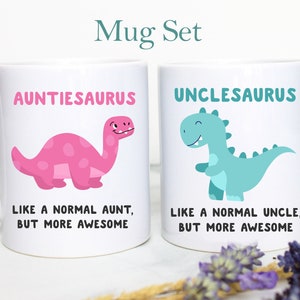 Personalized Auntiesaurus Uncle Individual OR Mug Set, Pregnancy Reveal Custom Gift New Aunt Uncle Custom Baby Announcement Shower New Baby