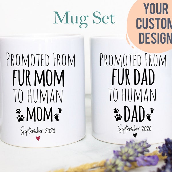 Promoted from Fur Mom and Dad to Human Individual OR Mug Set #2, Dad To Be Gift, New Dad Gift, Baby Announcement Mom to be Gift New Mom