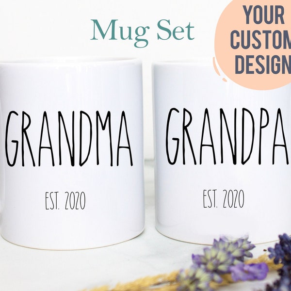 Grandpa and Grandma Mug Set #6, Baby Announcement, New Grandparents Mug, Pregnancy Announcement Grandparents EST Gift, New Baby Gift