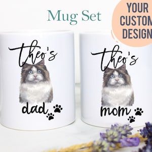 Gepersonaliseerde kattenmok individueel OF set, kattenliefhebber cadeau, aangepaste kat fotocadeau, kat moeder vader, cadeau katteneigenaar, cadeau Ragdoll-kat, Ragdoll-mok
