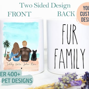Benutzerdefinierte Paar Haustier Porträt Tasse # 2, Fellfamilie, Katze Hundeliebhaber Hund Mama Papa, Haustier Besitzer Geschenk, Katzendame, Haustier Gedenkverlust, Katze Hund Familie Geschenk