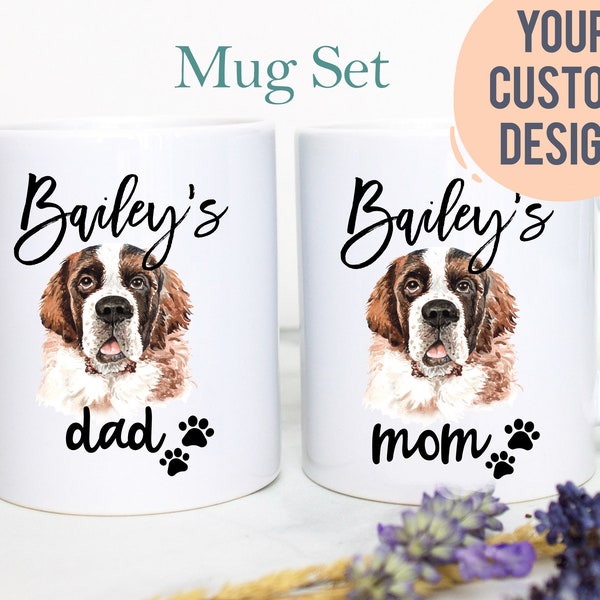 Personalized Dog Mug Set, Dog Mug, Dog Lover Gift, Custom Dog Gift, Dog Mom, Dog Dad, st. bernard Gift, st. bernard Mug, Dog Owner Gift