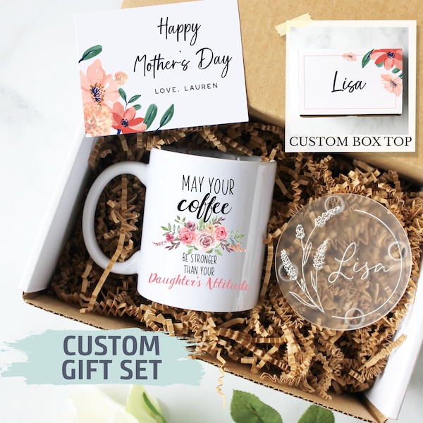 Personalized Mother's Day Gift Box | Funny Gift for Mom, Funny Mother's Day Gift Ideas, Funny Mug, May Your Coffee Be Stronger Than Daughter