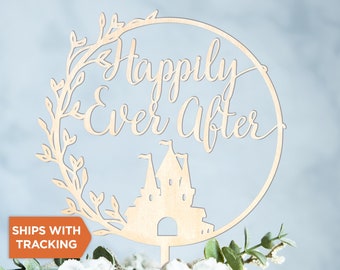 Happily Ever After Wedding Cake Topper | Wedding Cake Topper, Fairytale Theme Wedding, Wood Acrylic Cake Topper, Romantic Topper Decor