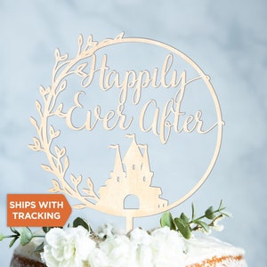 Happily Ever After Wedding Cake Topper | Wedding Cake Topper, Fairytale Theme Wedding, Wood Acrylic Cake Topper, Romantic Topper Decor