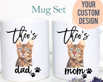 Personalized Cat Mug Individual OR Set, Cat Lover Gift, Custom Cat Photo Gift, Cat Mom Dad, Cat Owner Gift, Bengal Cat Gift, Bengal Mug