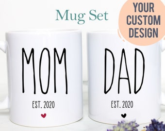 Mom and Dad Mug Set EST #8, Pregnancy Reveal, Dad To Be New Dad Gift, Baby Announcement, First Time Parents, New Parents Gift, New Baby Gift