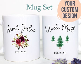 Personalized NAME Aunt and Uncle Individual OR Mug Set, Pregnancy Reveal, Custom Aunt Gift New Aunt Uncle Custom Baby Announcement Shower