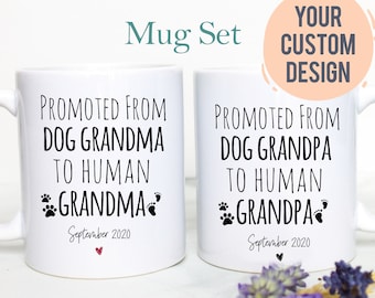 Ascenso de abuela gata o perruna a abuela humana Juego de tazas individual o n.° 2 Anuncio de bebé Abuelo Taza Embarazo Nuevo bebé