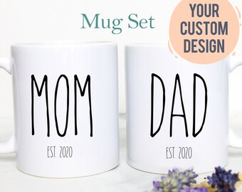 Mom and Dad Mug Set EST #7, Dad Announcement, Dad To Be New Dad Gift, Baby Announcement, First Time Parents, New Parents Gift, New Baby Gift