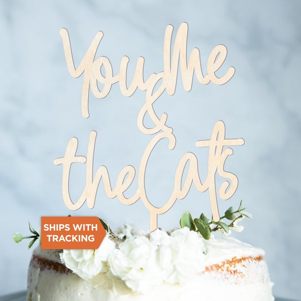 Toi moi et les chats Wedding Cake Topper | Toi moi et le chat de gâteau, chat amoureux bois acrylique gâteau, chien amant Topper, décor de mariage