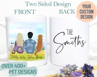 Custom Couple Pet Portrait Mug #4, Cat Dog Lover Dog Mom Dad, Pet Owner Gift, Cat Lady, Pet Memorial Loss, Cat Dog Family Gift, Couple Gift