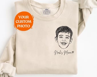 Custom Portrait Sweatshirt for Mom or Grandma, Personalized Sweatshirt, Kids Drawing Sweatshirt, Mothers Day Gift from Kids