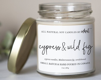 Cypress and Wild Fig Soy Candle | 5oz. Handmade Soy Wax Candle, Hand Poured, Birthday Gift, Housewarming Gift, Home Decor, Holiday Candle