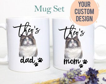 Personalized Cat Mug Individual OR Set, Cat Lover Gift, Custom Cat Photo Gift, Cat Mom Dad, Cat Owner Gift, Ragdoll Cat Gift, Ragdoll Mug