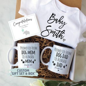 Coffret cadeau pour futurs parents | Coffret cadeau pour les nouveaux parents, promu par une maman chien, faire-part de bébé chien, papa, révélation de grossesse, coffret cadeau baby shower