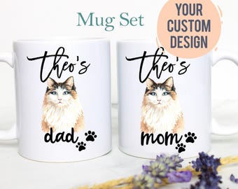 Personalized Cat Mug Individual OR Set, Cat Lover Gift, Custom Cat Photo Gift, Cat Mom Dad, Cat Owner Gift, Ragdoll Cat Gift, Ragdoll Mug