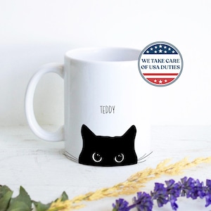 Taza de gato personalizada, taza con nombre de gato, taza para amantes de los gatos, taza de café con gato, regalo de gato personalizado, regalo para dueño de mascota, taza divertida, taza de gato, regalo para amantes de los gatos