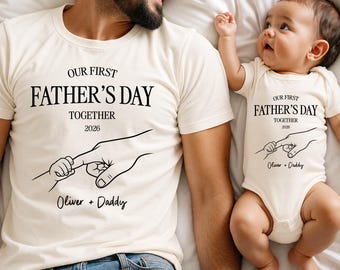 Our First Father’s Day Together Shirt, Personalized Dad Baby Matching Set, Custom Names Tee, First Fathers Day 2026 Gift