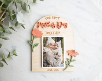 First Mothers Day Gift, New Mom Gift, Personalized Photo Magnet, Baby First Mother's Day, Floral Magnet, Wood Acrylic Magnet