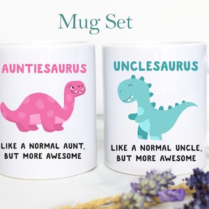 Personalized Auntiesaurus Uncle Individual OR Mug Set, Pregnancy Reveal Custom Gift New Aunt Uncle Custom Baby Announcement Shower New Baby