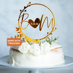 Custom Initial Wedding Cake Topper | Personalized Initial Topper, Mr and Mrs Wood Acrylic Cake Topper, Custom Topper,Wedding Decor, Monogram