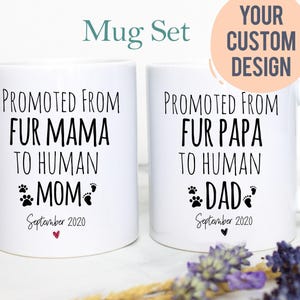 Promoted from Fur Mama Papa to Human Mom Dad Individual OR Mug Set #2, Dad To Be Gift New Dad Gift Baby Announcement Mom to be Gift New Mom