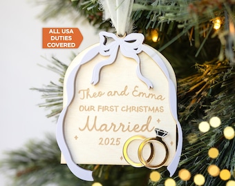 First Christmas Married Ornament, Newlywed Christmas Ornament, Mr and Mrs Ornament with Custom Bow, Wedding Gift Keepsake, Personalized 2025
