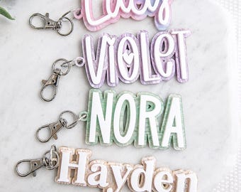 Personalized Backpack Name Tag, Kids Name Keychain, Custom Acrylic Bag Tag, Glitter Backpack Charm, Daycare Lunch Bag Tag