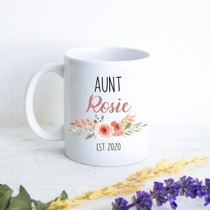 Peach Floral Personalized Aunt Mug Gift, New Aunt Gift, Baby Announcement, Best Auntie Gift, Custom Gift for Aunt, Pregnancy Announcement