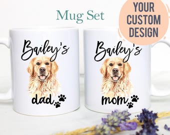 Personalized Dog Mug Set, Dog Lover Gift, Custom Dog Gift, Dog Mom, Dog Dad, golden retriever Gift, golden retriever Mug, Dog Owner Gift
