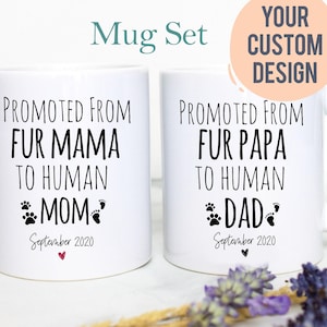 Promoted from Fur Mama Papa to Human Mom Dad Individual OR Mug Set #2, Dad To Be Gift New Dad Gift Baby Announcement Mom to be Gift New Mom