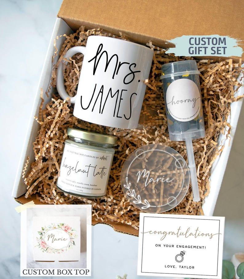 Personalized Engagement Gift Box: Custom Mug & Candle Set image 1